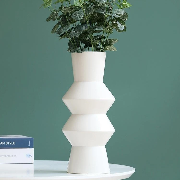 Nordic simple INS style Luxury Home Decoration Modern White geometrical Ceramic Vase for wedding table dried flower ornaments