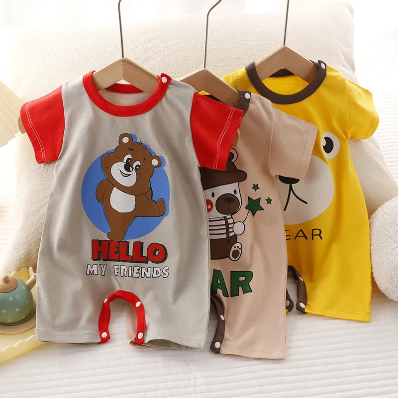 New Summer Clothing Newborn Baby Pure Cotton Short sleeved Thin Open Split Crawling Clothes One Piece Baby Romper