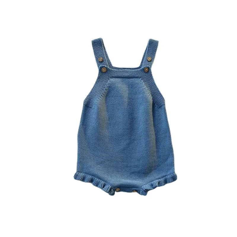 New White Newborn Toddler Spring Summer Sleeveless Sweaters Crawl Clothes Cute 100% Cotton Baby Knitted Romper(Old) With Buttons