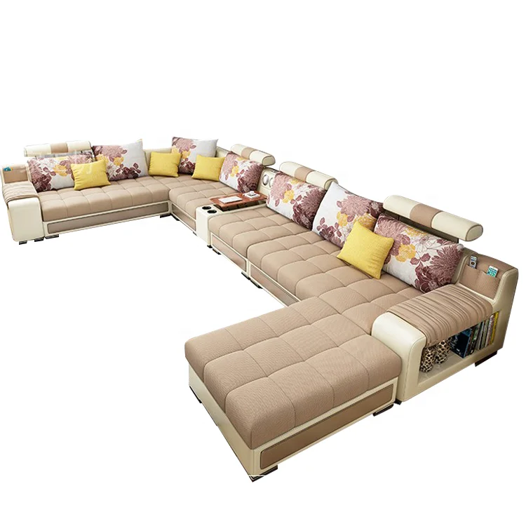 
Factory wholesale European style washable living room fabric U shaped sectional sofa set 