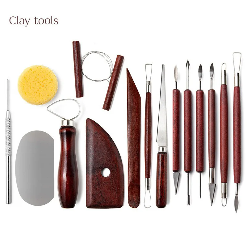 15 PCS Art Clay Tool Kit Pottery Scraper Wood Clay Sculpture Tools Set for Pottery