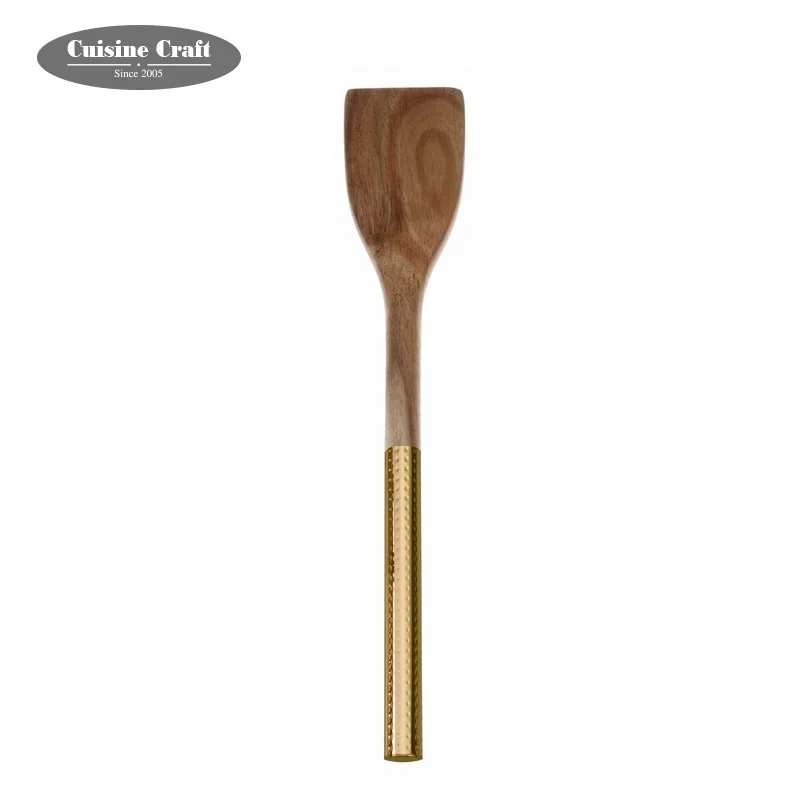 Housewares kitchen acacia wood kitchen utensil set with new hammered handle
