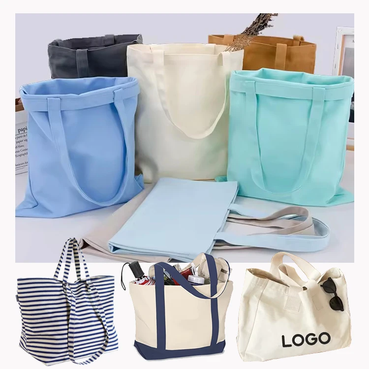 Custom Super Strong Large 12oz Cotton Canvas Tote Bag, Recyclable Grocery Shopping Fashionable Two-Tone Cloth Bags for Crafts
