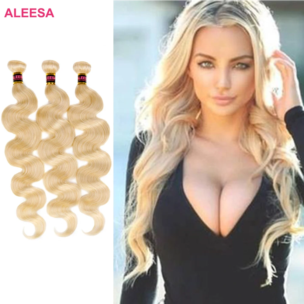 Aleesa Russian Cuticle Aligned Virgin Hair Extensions, Mink Hair Bundles Vendor 9a-10a, 10a Blonde 613 Virgin Hair Bundles