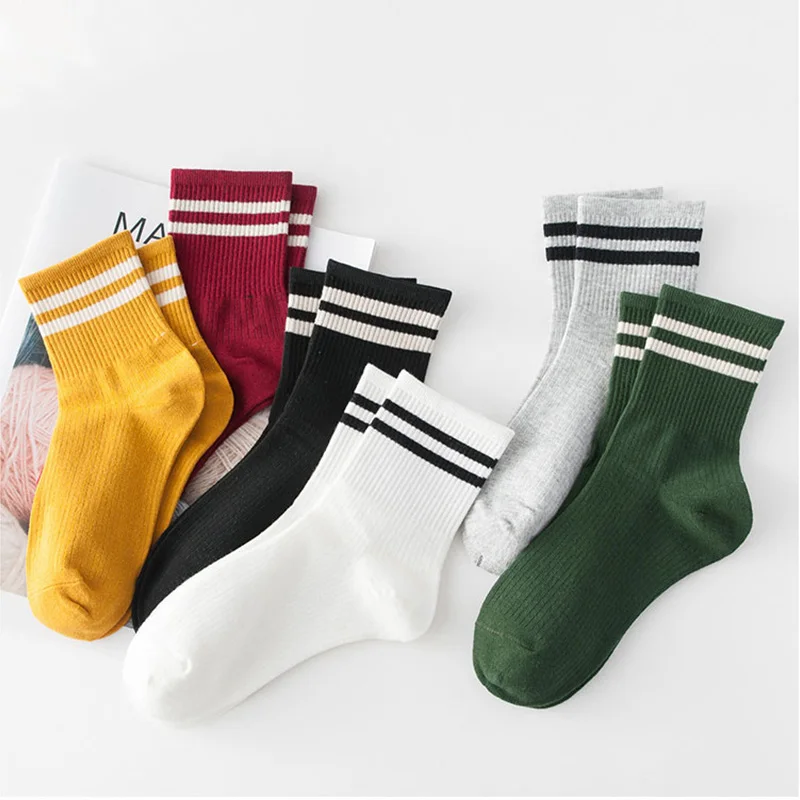 2022 Autumn and Winter new style two stripes long hosiery breathable soft cotton women socks