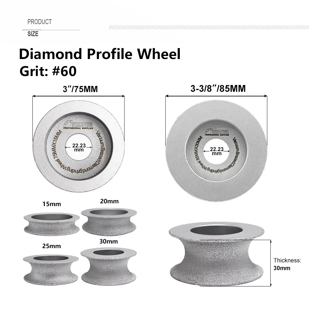 3-3/8 inch(85mm) Vacuum Brazed Diamond Hand Profile Grinding Wheel Grinding Disc for Angle Grinder on Marble Ceramic Quartz
