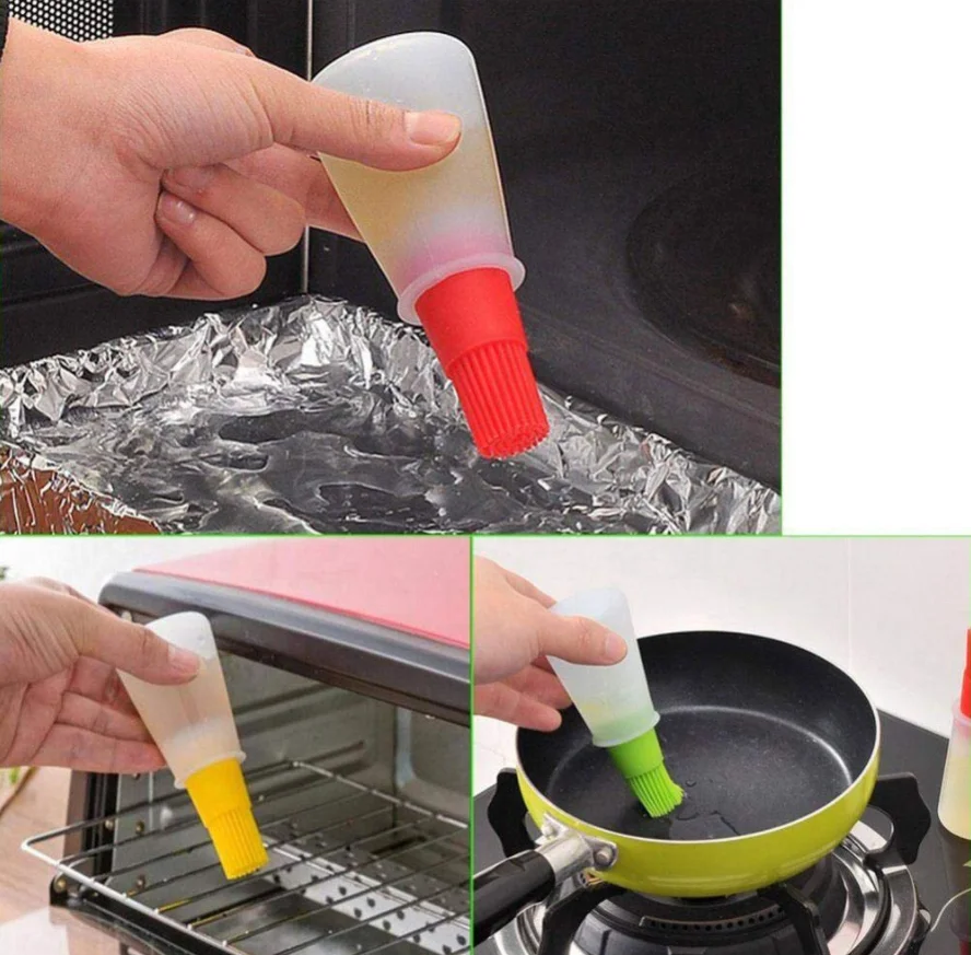 OKSILICONE BBQ Baking Brushes Basting & Pastry Dispenser Oil Bottle with Silicone Brush for Cooking