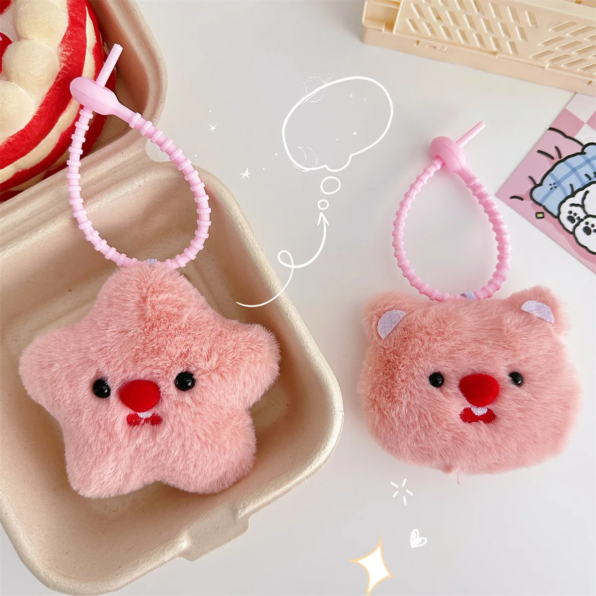 Cute cartoon stars, small beaver plush pendants, keychains, squeaky bags, pendants, small beaver head doll machines wholesale