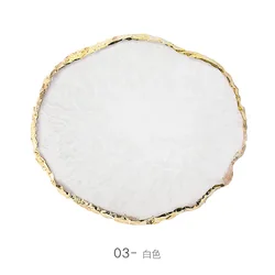 White Rose Quartz Imitation Agate Coaster Crystal Stone Geode Slice Coaster with Gold Trim
