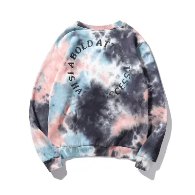 
New Product Gradient Te-dye Fleece Sets Men Long Sleeve Women Loose with velvet Hoodies 