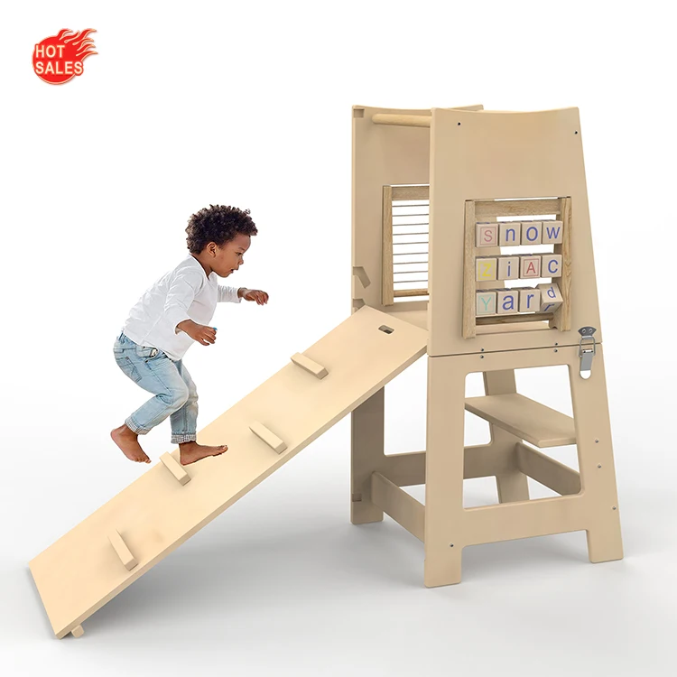 Xiair Multifunctional Kids Kitchen Helper Step Stool With Toddler 3 In 1 Learn Tools Blackboard Adjustable Learning Tower