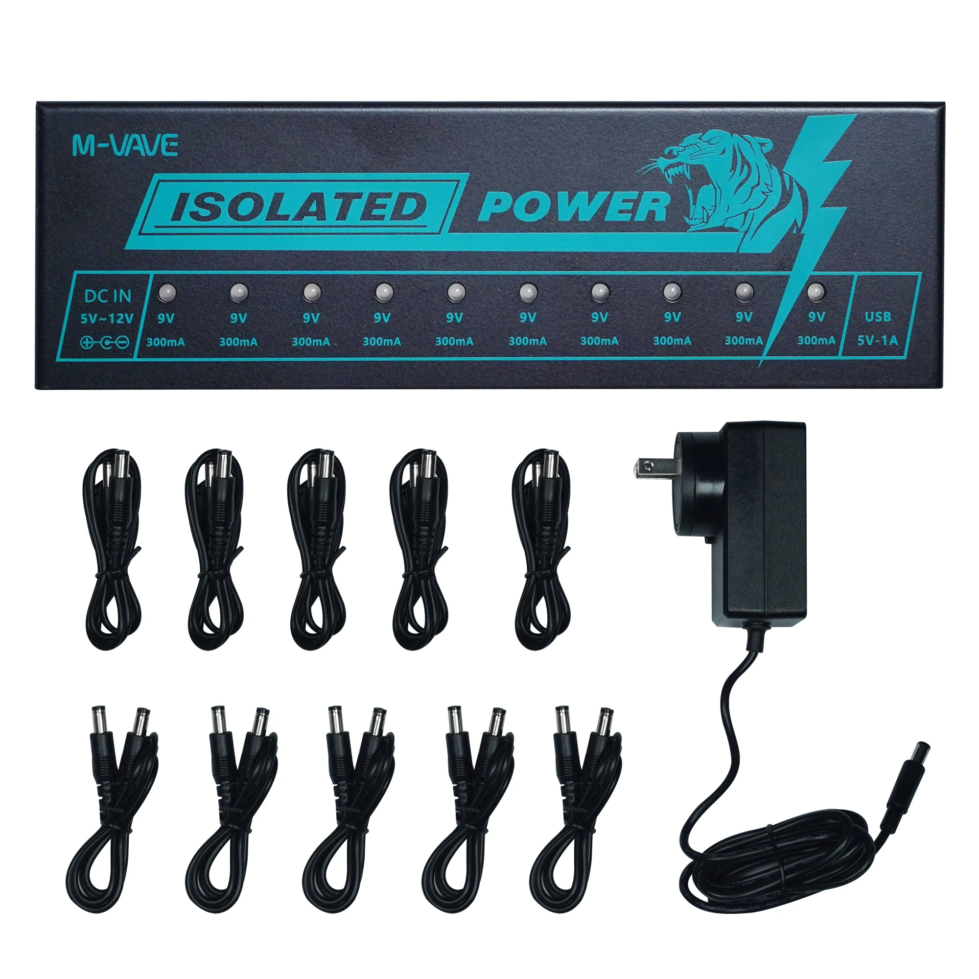 10 Isolated DC Output 9V 300mA 5V 1000mA Guitar Pedal Board Power Supply with Short Circuit Overcurrent Protection USB Port