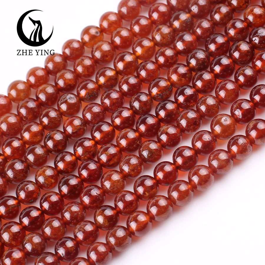 Zhe Ying 6/8/10mm Orange Garnet Beads Heailing Crystal Ruby Sapphire Beads Bracelet Gemstone Necklace Orange Garnet Beads
