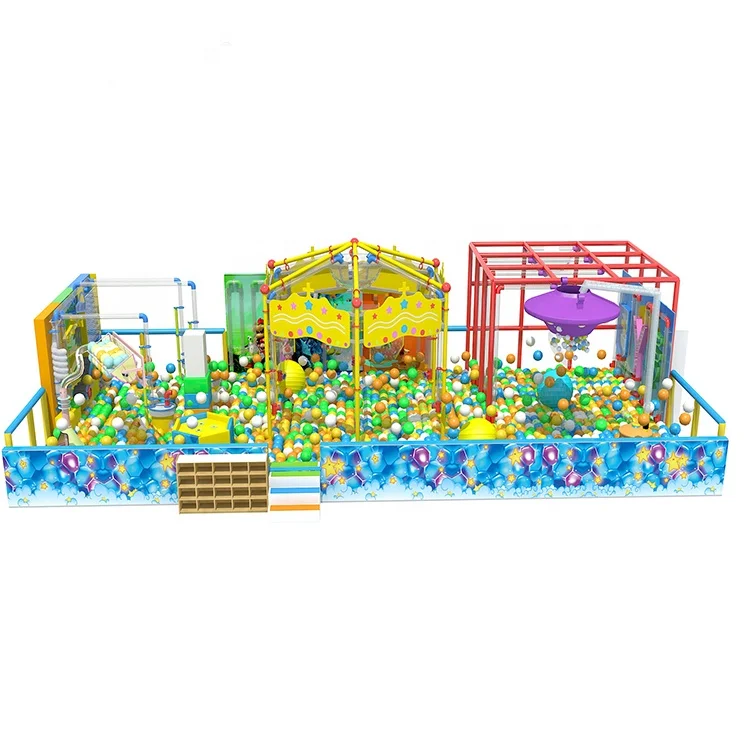 Indoor Playground Equipment Game Set with Climbing Wall Tranpoline Slides Ninja Rope Course and Foam Ball Pool