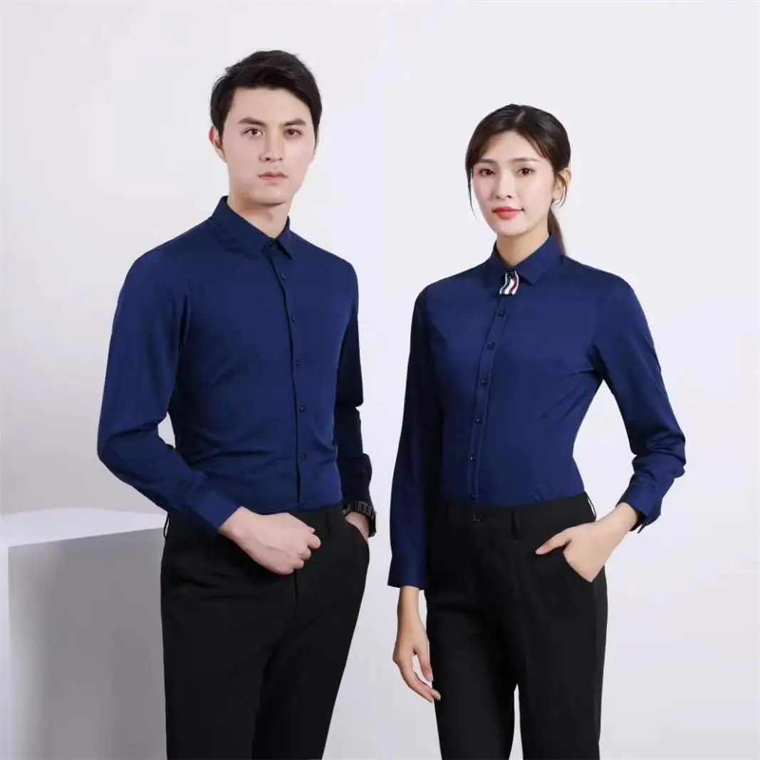White Blue Shirts  Long  Short Sleeve Work Office Hotel Dress Shirt for Man and Women