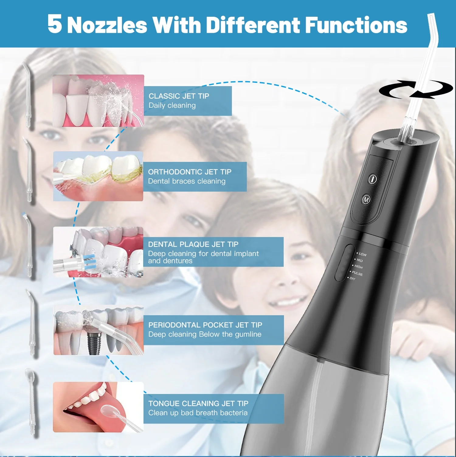 400ML Cordless Oral Irrigator Rechargeable Portable Dental Teeth Whitening Home Travel 5 Modes Water