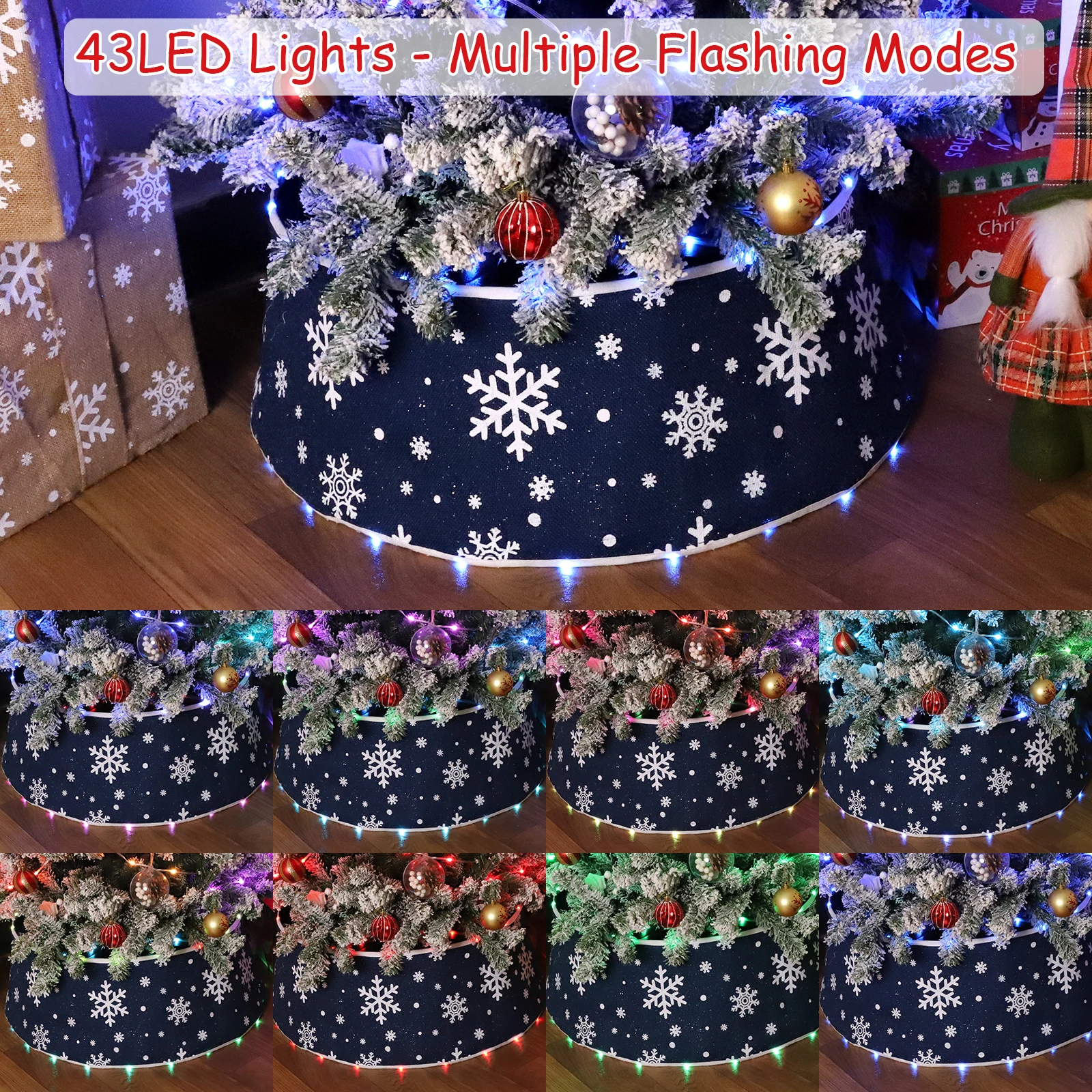 Macting Decorative Tree Stand Cover Tree Ring with String Light for Christmas Decor Snowflake Tree Collar