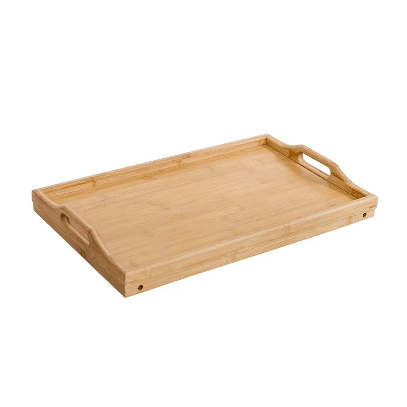Custom Logo Bamboo Folding Serving Breakfast Food Bed Table Tray Adjustable Height Legs With Phone Holder