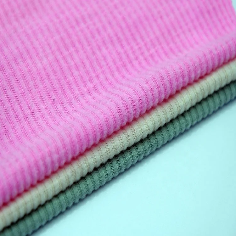 New design custom spring summer Solid 67polyester 29rayon 4spandex T/R Stretch Rib Knit Fabric for women dress