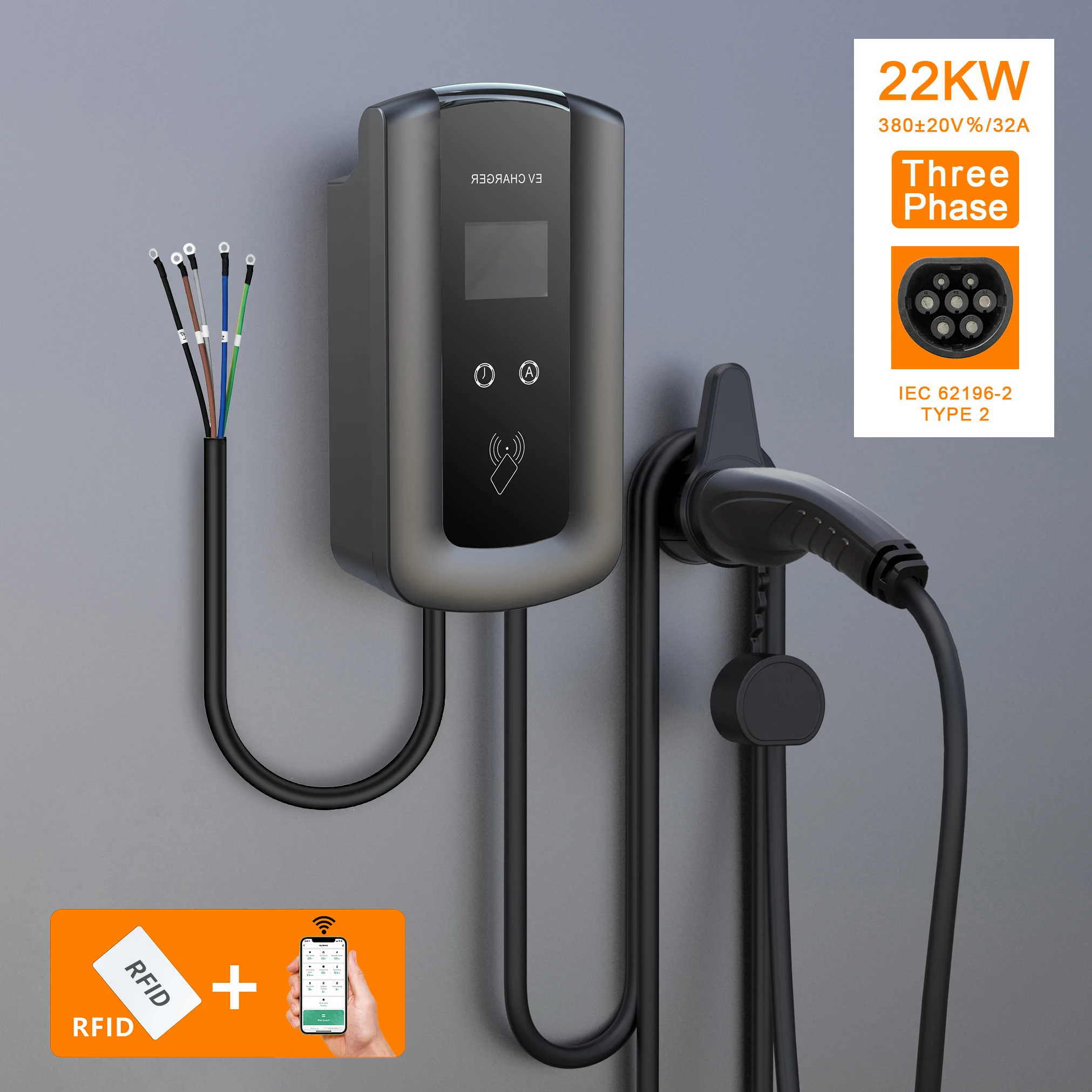Wallbox 7kw 11kw 22kw Уровень 2 зарядная станция EV зарядное устройство 32A настенное крепление EV зарядное устройство