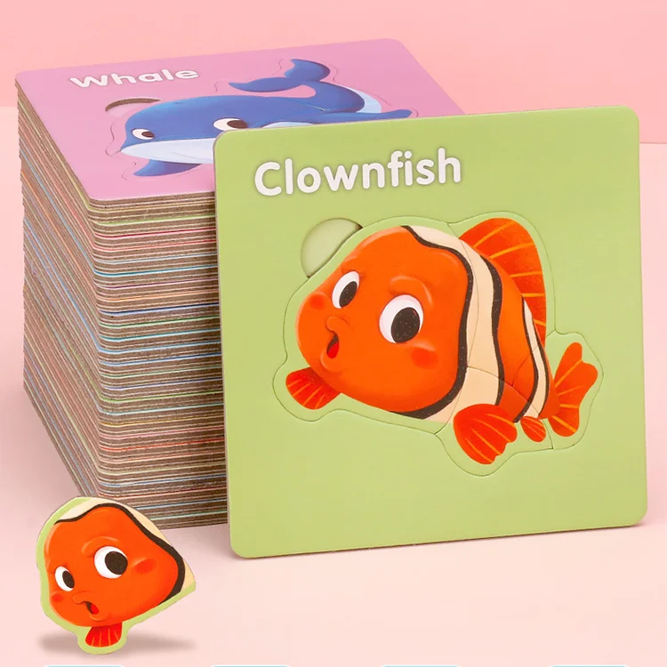 2024 Montessori Paper Cartoon Animal 3D Jigsaw Puzzle Toys Baby Educational Learning Puzzles Enlightenment Cognitive Card