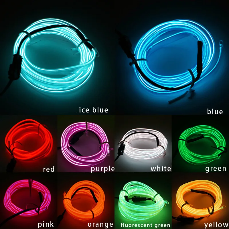 EL Wire Interior Car LED Strip Lights USB Neon Glowing Strobing Electroluminescent Wire Lights Ambient Lighting Kits for Car Gar