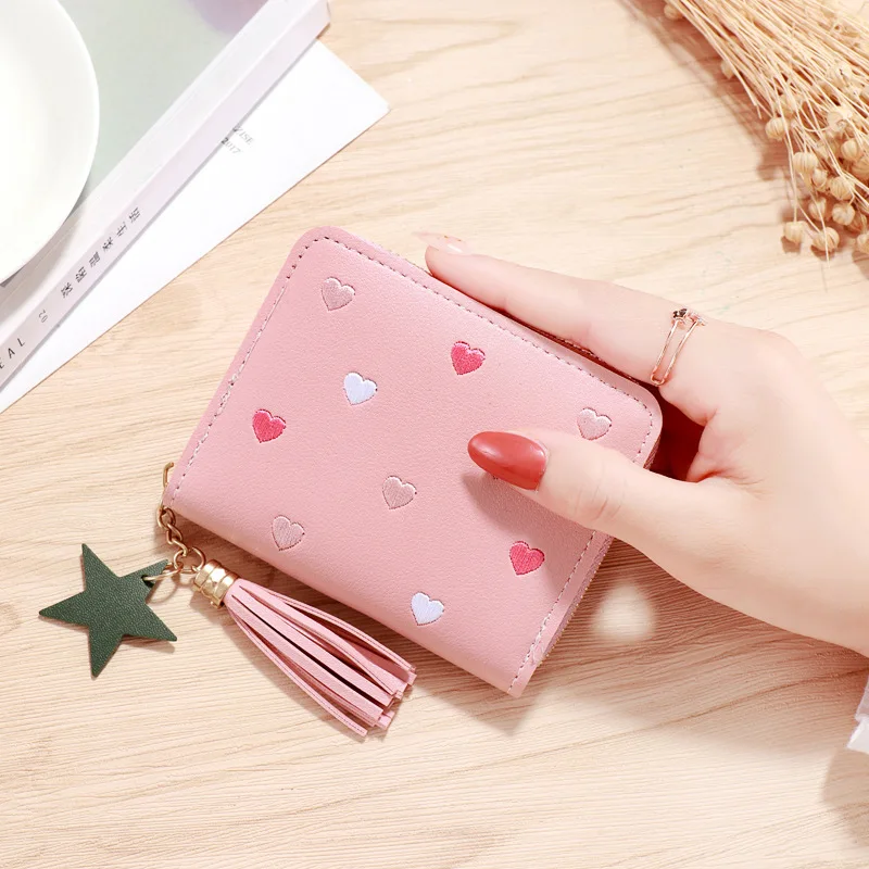 New Cheap Fashion  Small Ladies Mini Tassel Cute Girl Short Zipper Lovely Coin Purse Card Holder Durable PU Wallet