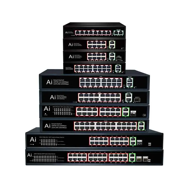 Умный сетевой коммутатор CCTV 48 В PoE Ai 4 порта 10/100 Мбит/с широкополосный