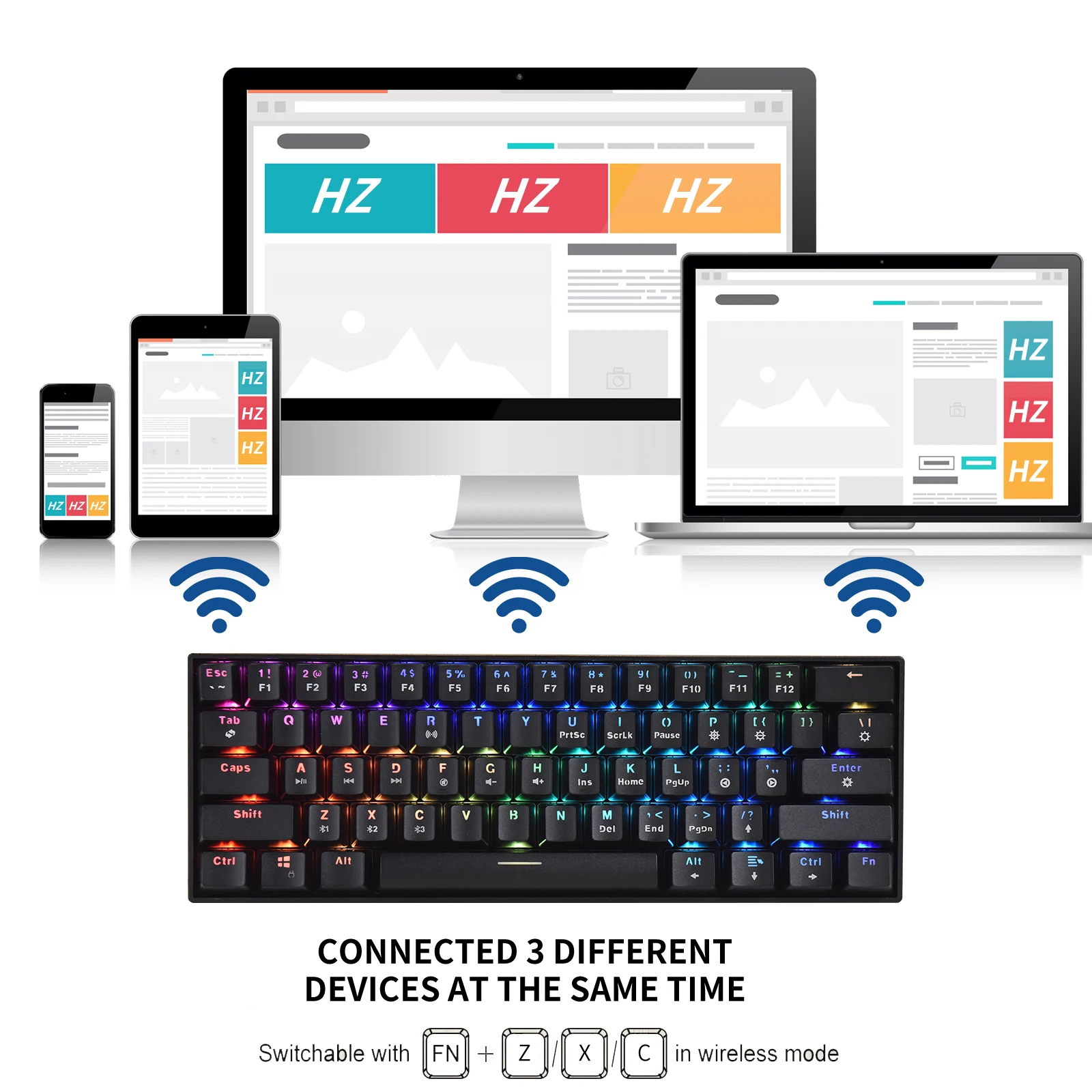 HZGAMER HZ61Hot Swap BT Gaming Mechanical Keyboard Wireless Gaming Keyboard