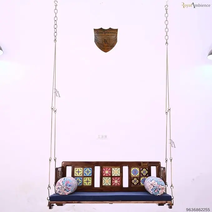 Handcrafted Solid Teak Wood Swing Indoor Jhula Indian Vintage & Antique Decorative Royal Carved Solid Wood Rajasthan style