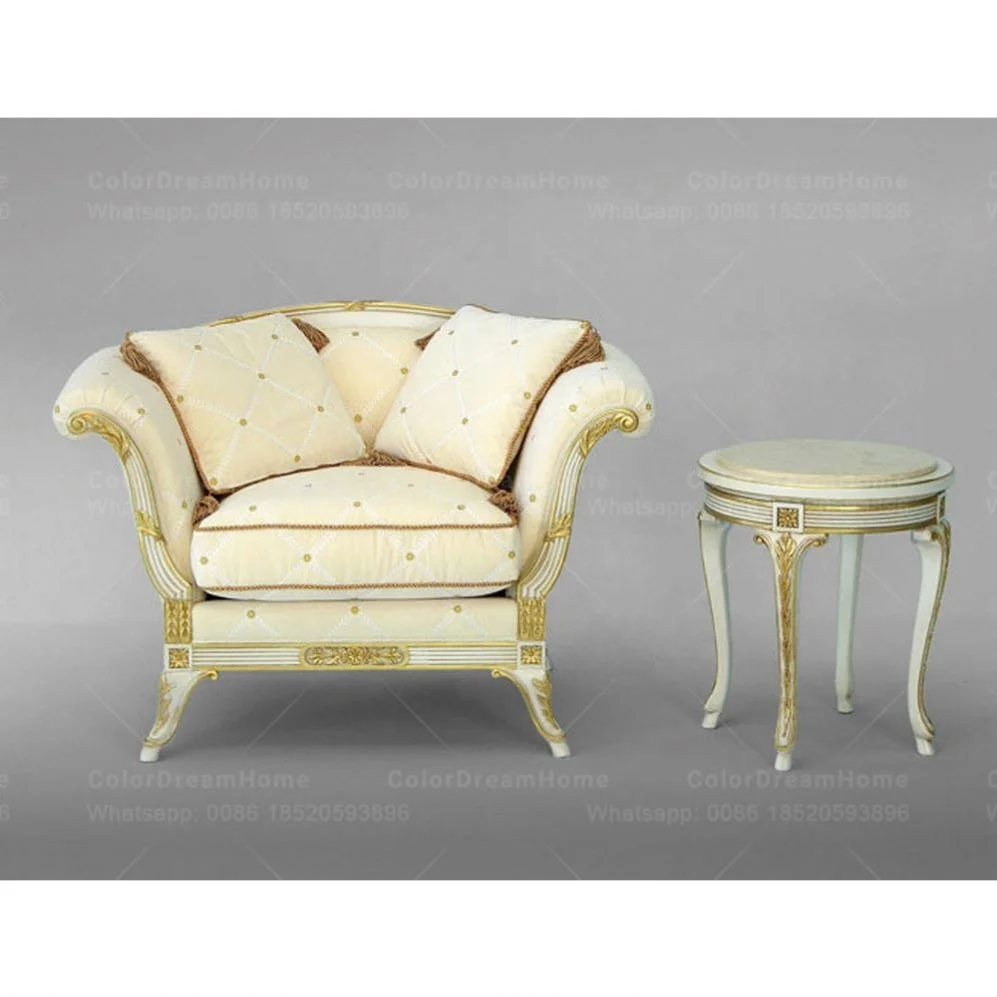 Classic Italian elegant furniture living room luxury wood carving armchair single sofa chair