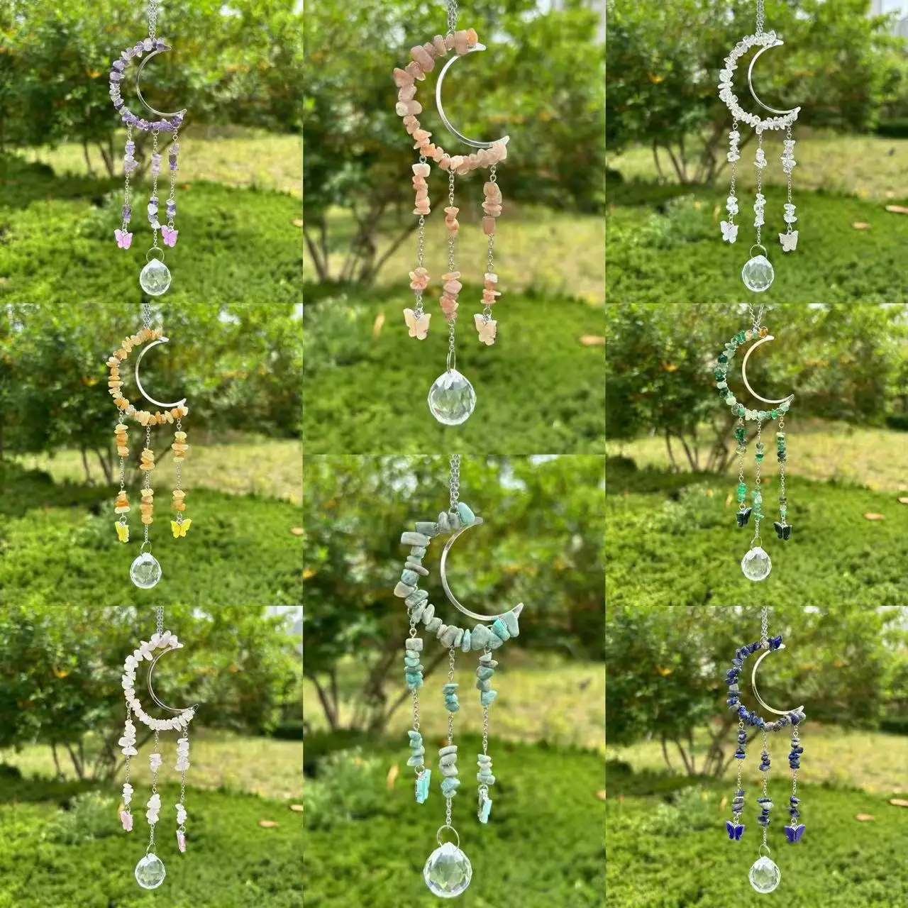 natural crystal handmade hanging sun catcher small size moon shape hanging prism rainbowmaker crystal cun catchers