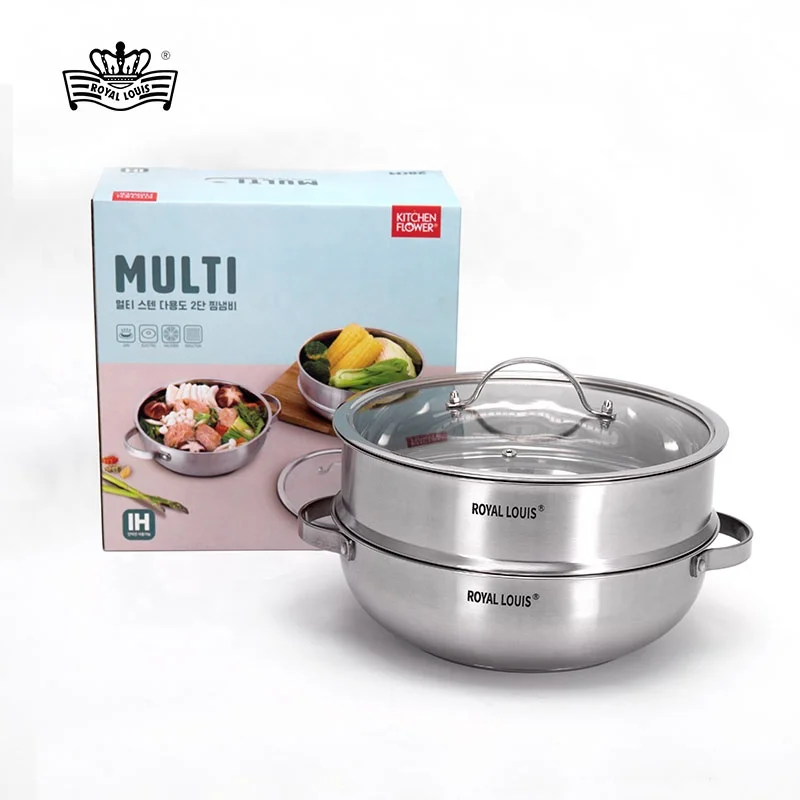 Korean Stainless steel 2 Tier double bottom steaming hot pot stockpot kitchenware utensil steamer