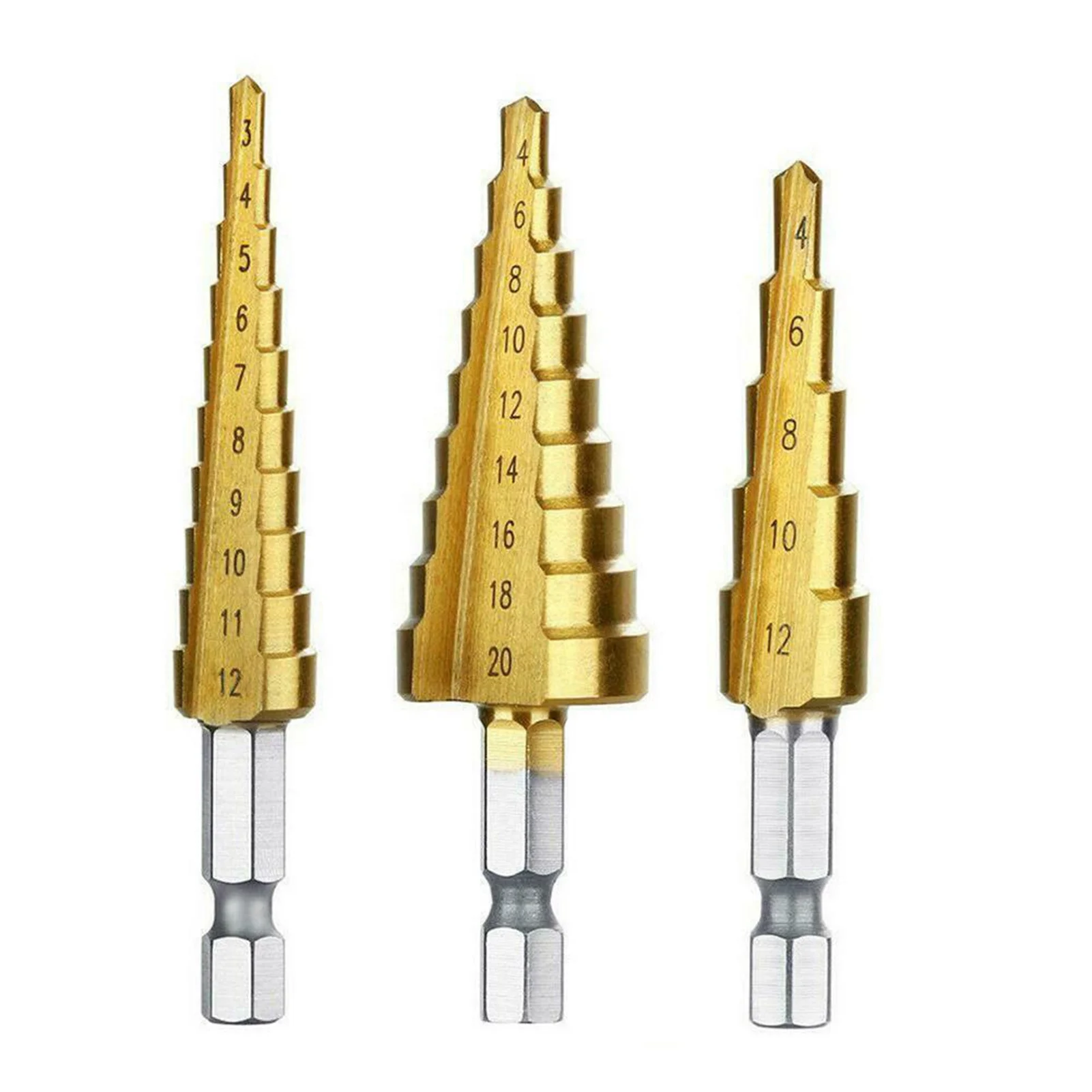 3Pcs/Set Hexagonal Shank High-speed Steel Step Cone Dril Bits 3-12mm/4-20mm/4-12mm Hole Cutter with Pouch