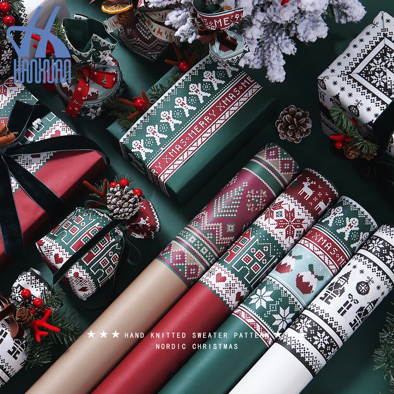2024 New Design Christmas Floral Waterproof Plastic Bouquet Korean Gift Flower Print Wrapping Paper
