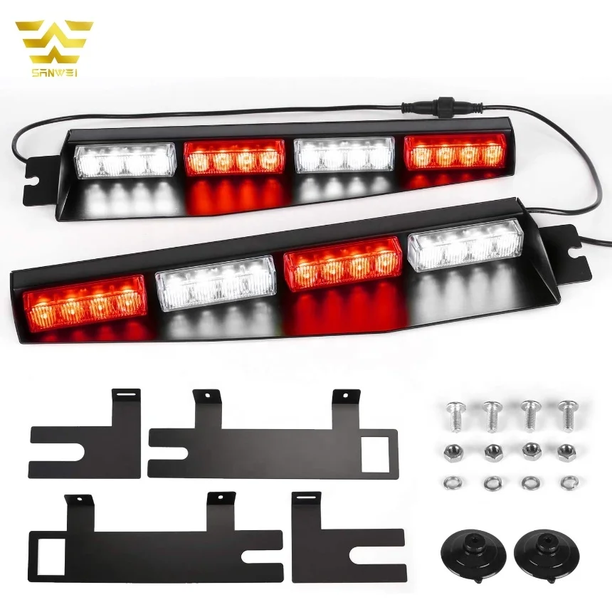 Red White 32 LED Split Mount Deck Dash Lamp Visor Light bar Car Truck Windshield Emergency Hazard Warning Strobe Beacon Light