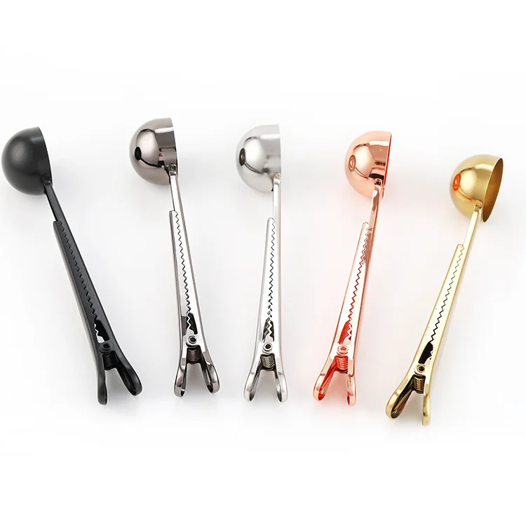 
Custom Logo Steel Coffee Scoop Tools And Bag Clip Rose Gold Copper Measuring Spoon Coffee Bean Scoop With Gift Box 