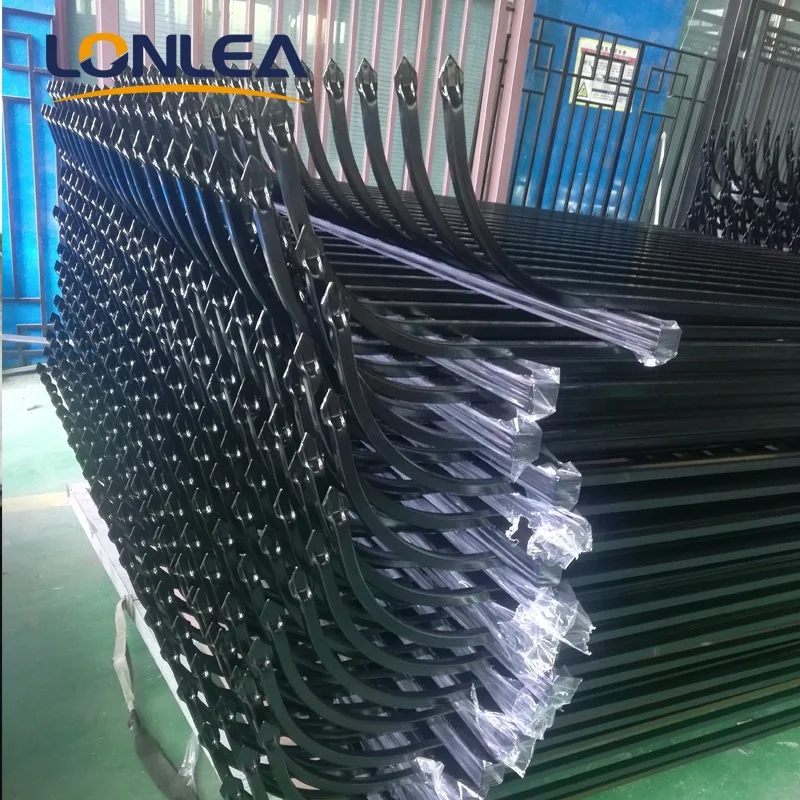High quality wholesale black curved spear top steel fencing designs wrought iron fences for houses