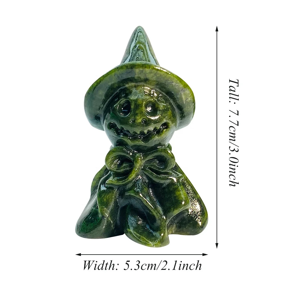 Natural Healing Gemstone Crystal Black Obsidian And Green Jade Witch Carvings For Home Decoration Gifts