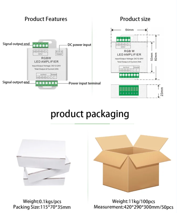 Led Rgbw Amplifier Aluminum Shell Ap-A08 12-24V Signal Synchronization 4A/Ch CE ROHS Led Strip Rgbw Amplifier
