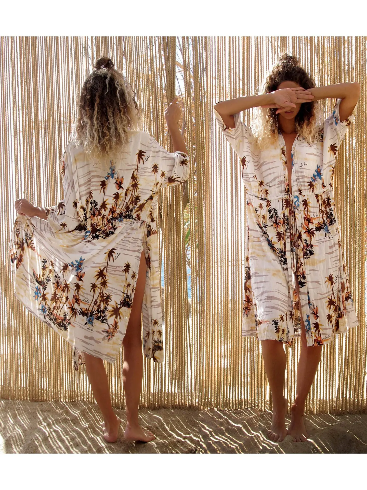 Kimono Kimonos for Women Beach Cover up Floral Print Short Sleeve Loose Open Front Cotton Cardigans Duster