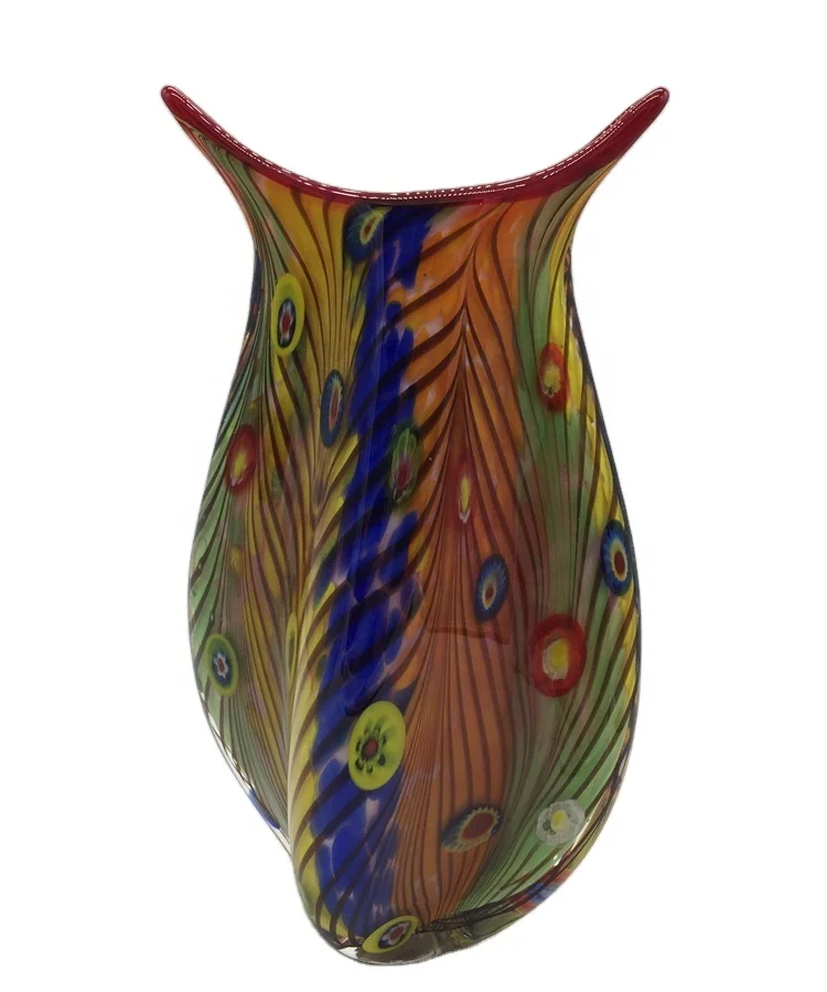 Exquisite Hand Blown Glass Murano Art Style Vase Multicolor