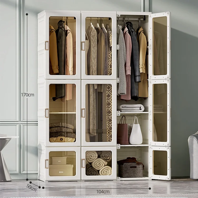 Plastic portable clothes organizer wardrobes storage cabinet closet modern design big cupboard
