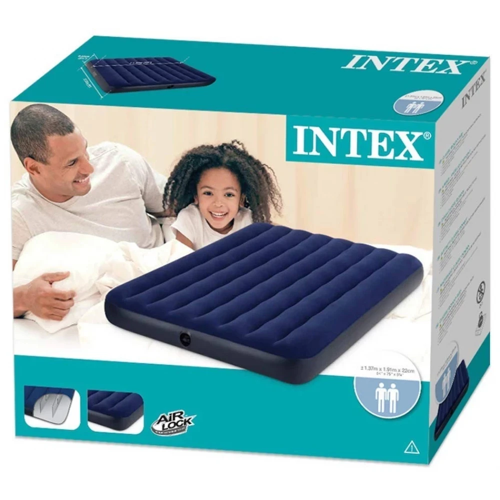 Intex 64758 inflatable double air bed camping mattress with pillow rest classic airbed