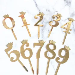 Number 0-9 Crown Acrylic Cake Plugin Wedding Anniversary Birthday Party Decorations Golden Birthday Acrylic Cake Topper