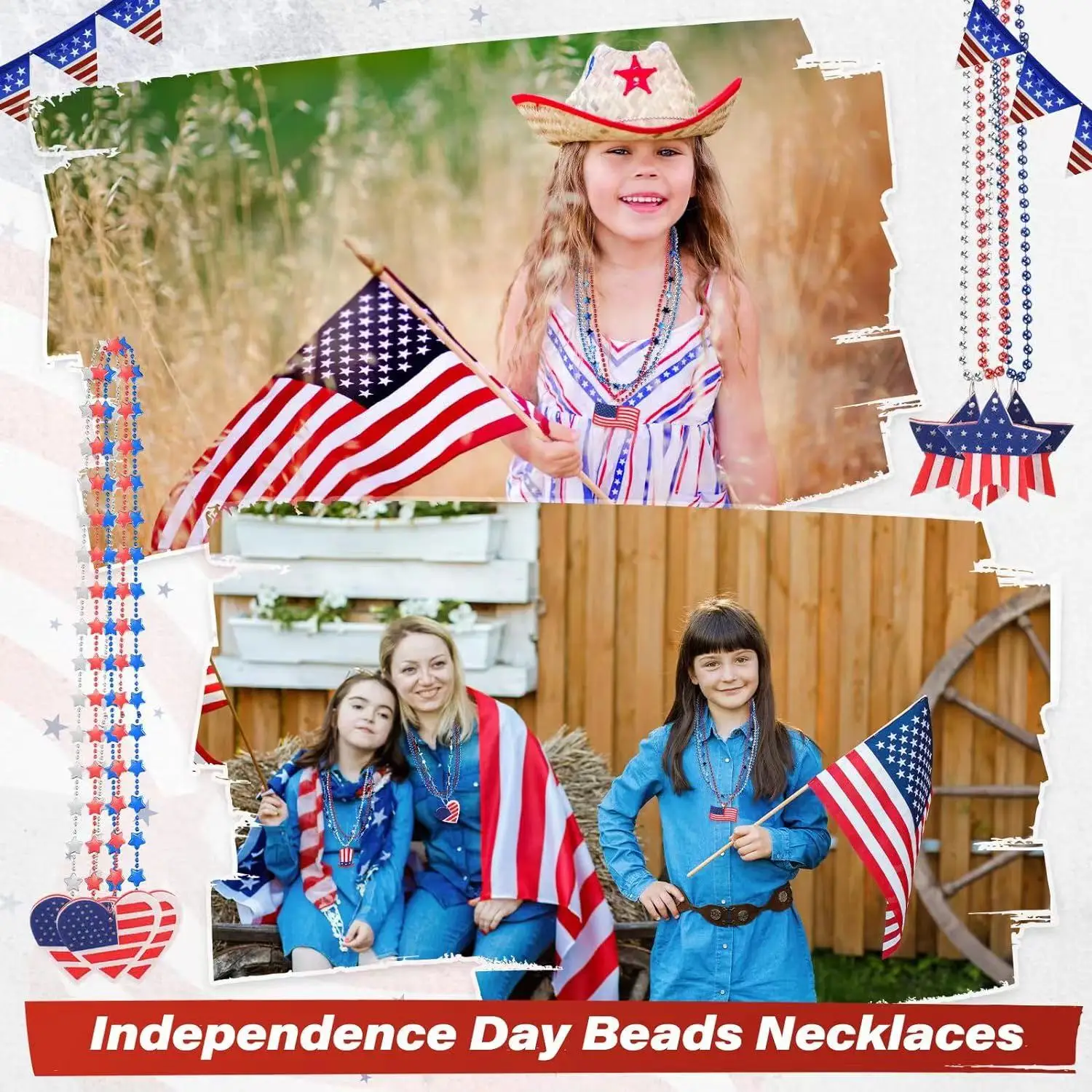 Beaded Necklace Loose Red White Blue Patriotic Beaded Necklace With Stars American Flag Independence Day Accessories