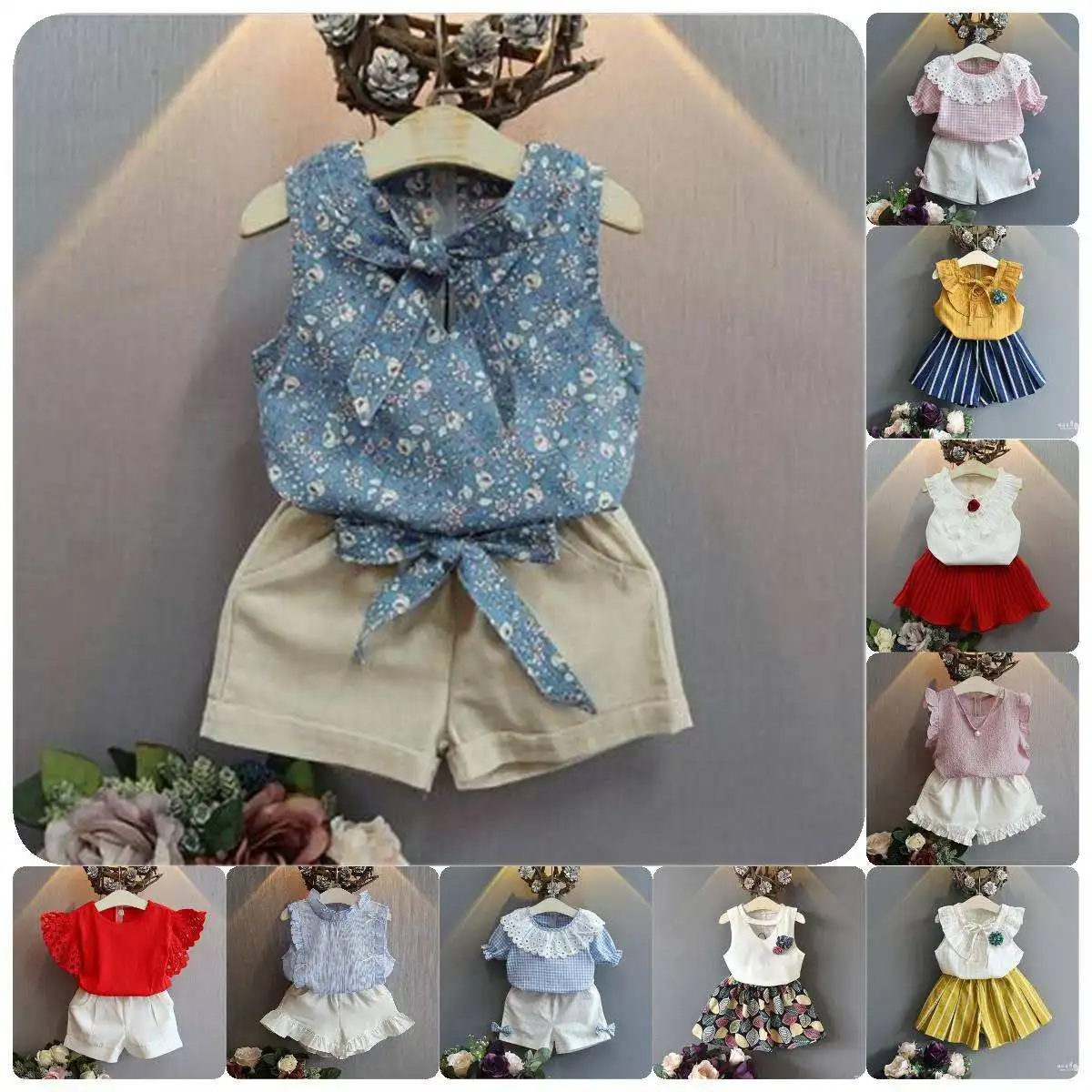 Trendy Hot Sale Little Girls Summer Dress Set of 2 Fashion Little Girls Mini Shorts Set