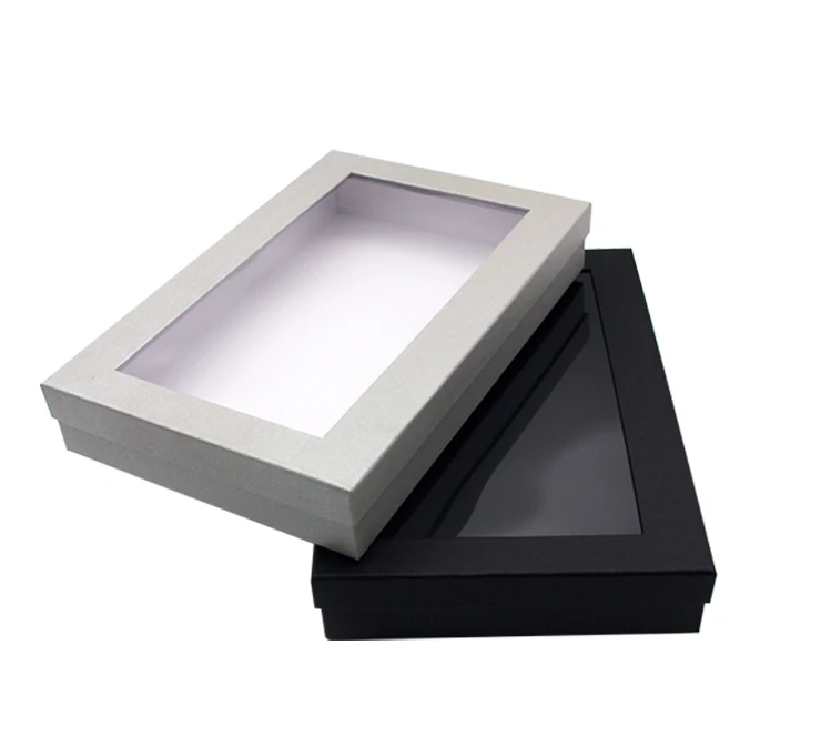 Luxury Cardboard Paper Custom Made See Through Clear Window PVC Rigid Lift Off Rectangular Gift Box Packaging