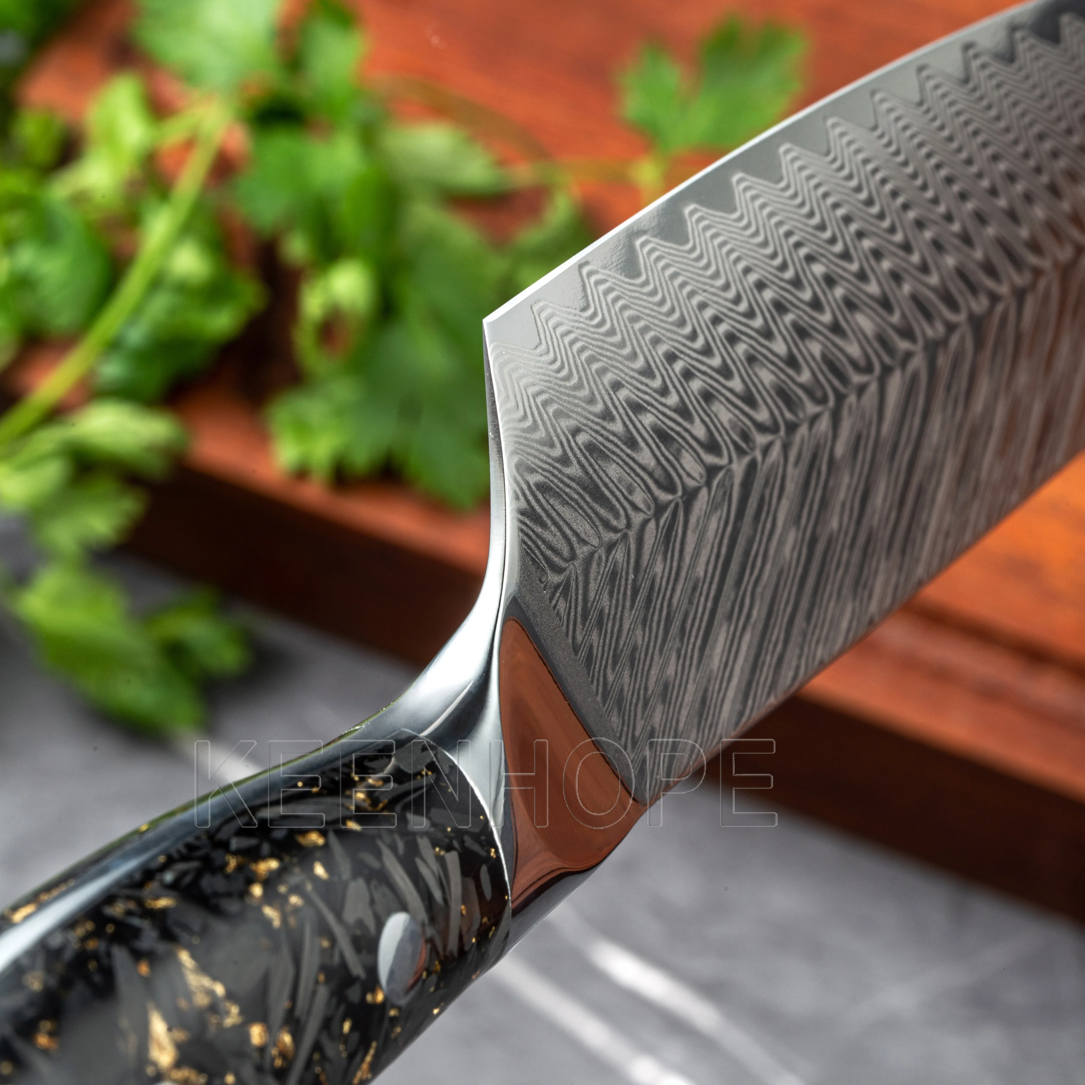 7 inch Santoku Knife with SS316 Bolster Composited Resin + Carbon Fiber Handle 67 Layers Damascus VG10 Knife