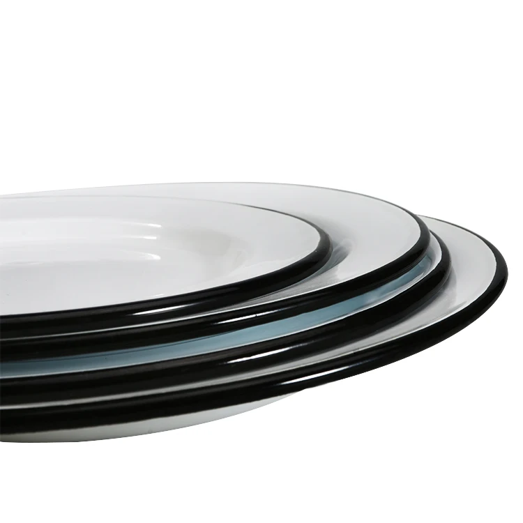 Europe Style Factory wholesales white black customized sublimation round enamel rice soup dish plate